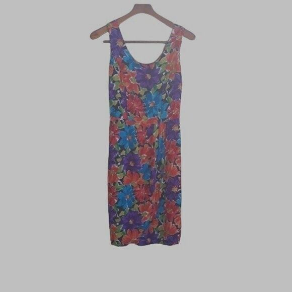 Vintage Dresses & Skirts - Vintage 80's Dress Tropical Hawaiian Island‎ Belted Floral Sleeveless Sz M